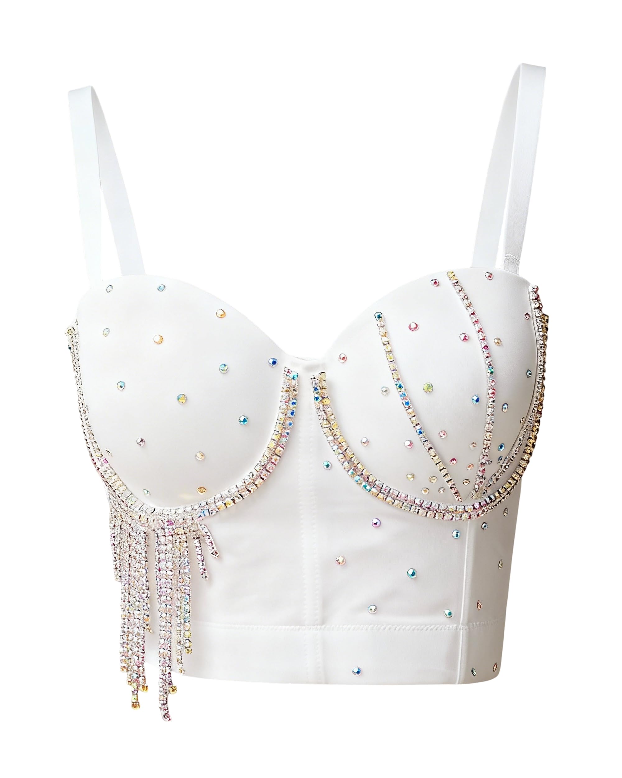 ROYAL SMEELA Corsetto Bianco con Frange e strass,Top Bustino Con Spalline Da Donna
