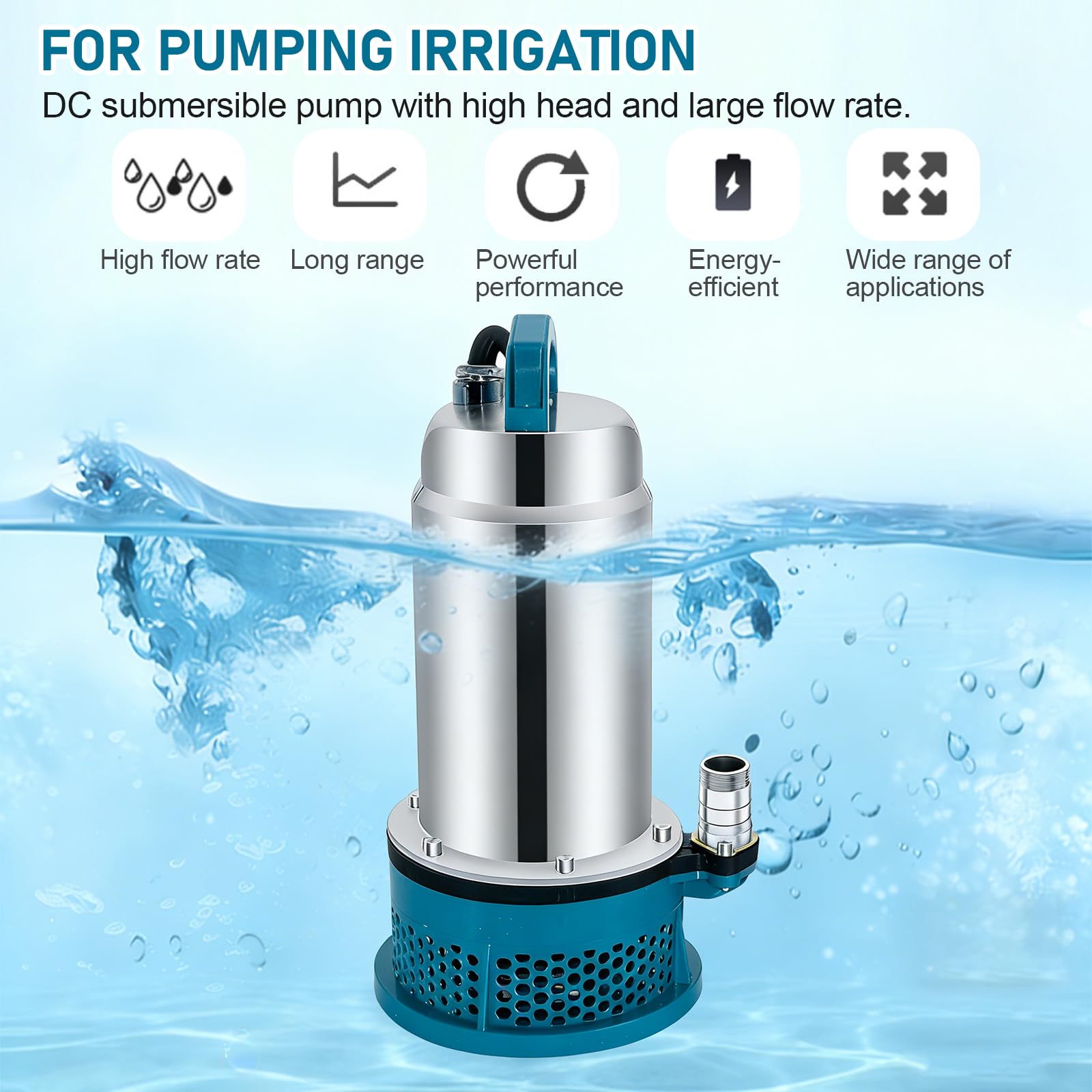 Tauchpumpe kompatibel mit Makita 18V Akku, Kabellose Wasserpumpe mit 5m Verbindungskabel, Förderhöhe 16m, für Pool, Wasserbett, Gartenbewässerung, Bürstenloser Motor (Ohne Batterien & Ladegerät）
