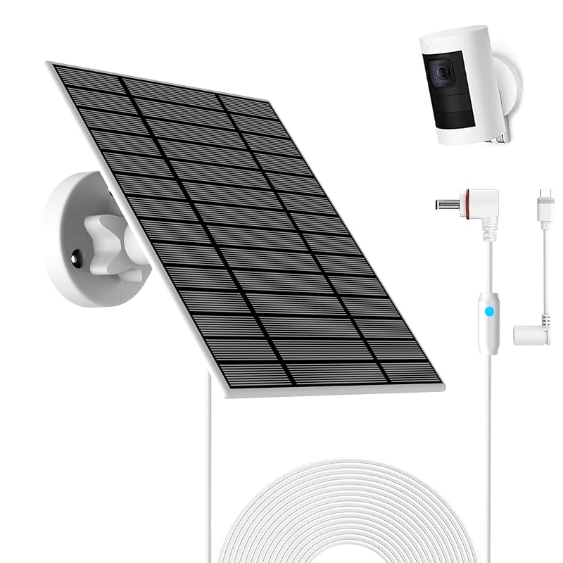 Painel Solar de 6 W para Ring Spotlight Cam Plus/Pro e Stick Up Cam Battery Nooukut com Luz Indicadora, Cabo de 4 m e Conectores USB-C e DC 3,5 mm