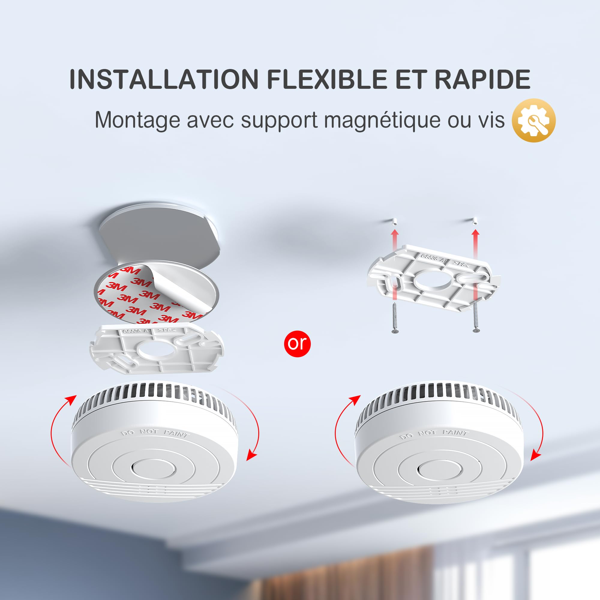 Détecteur de Fumée Pile remplaçable, GS536GC Alarme Incendie, Capteur Optique, Conforme à la Norme européenne EN14604, Lot de 4