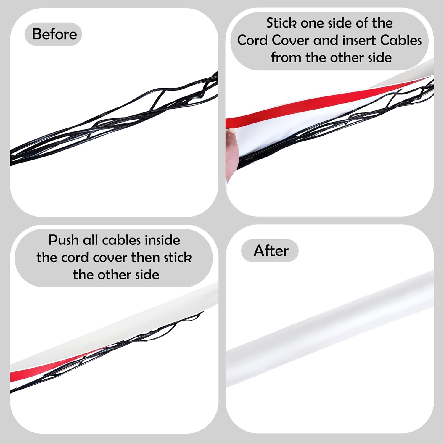 Rubber Bond Cord Covers for Wires on Floor - 6"x48" Self-Adhesive Rubber Cable Hider Floor Strips - Cable Management Wire Covers for Floor - Low Profile Cord Hider and Protector - White Cable Covers