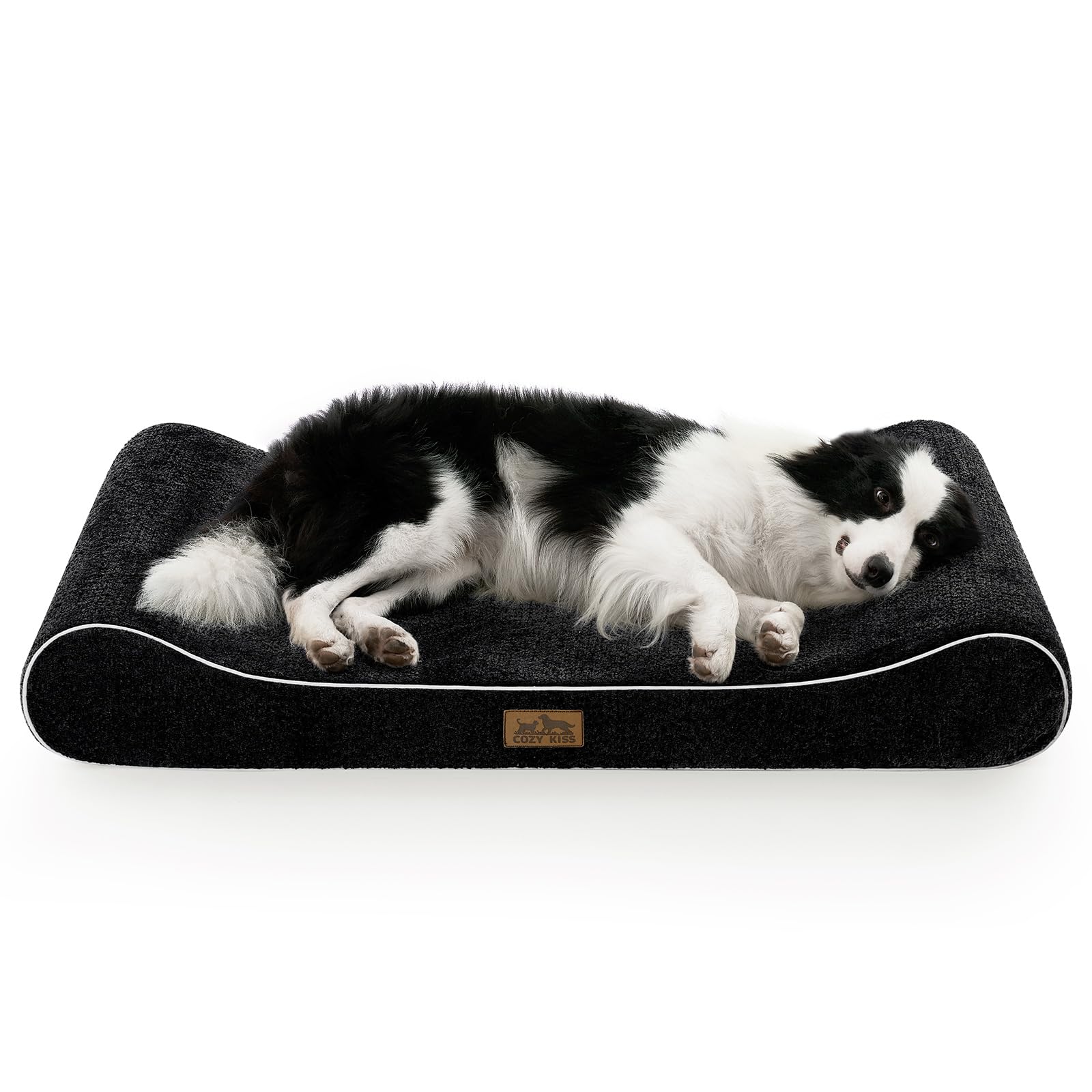 Orthopedic Dog Bed for Large Dogs up to 90 lbs - Removable Washable Cover with Waterproof Lining & Non-Skid Bottom, Cotton-Polyester Blend Boat-Shaped Lounger Mattress, L(45x30x6in), Black