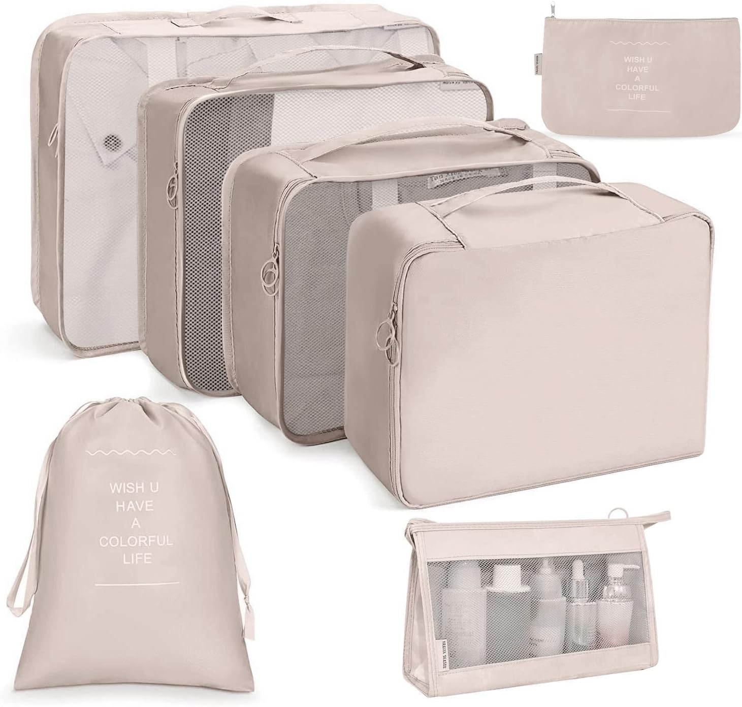 OSDUE Organisateur Valise, 7-en-1 Set de Organisateur de Voyage, Différents Tailles Organiseurs de Bagage pour Voyage, pour Voyage, sacs à vêtements, chaussures, sacs de rangement pour cosmétiques