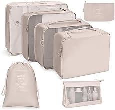 OSDUE Suitcase Organizer, 7 Pieces Travel Cube System, Separators Travel Pouches, Travel Organizer, Clothing Underwear Footwear Organizers Sacks Storage Suitcase Set Beige