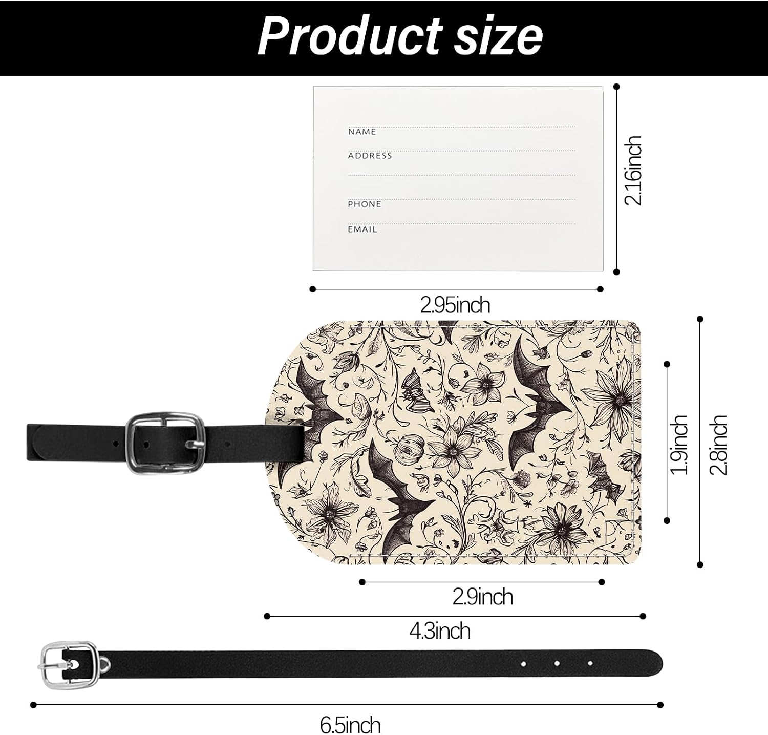 2 Pack Luggage Tag Suitcase Tags PU Leather Identifiers Privacy Cover Luggage Tags Aesthetic Cute Travel Bag Labels and Address Card for Women Girls Men-Bat