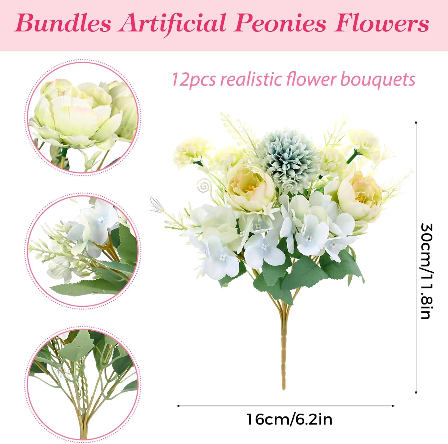 Olgaa 12 Bundles Peonies Artificial Flowers Silk Flowers Fake Peony Bouquet Faux Peonies Flowers Bulk for Wedding Decor Centerpiece Table Decorations (Blue Green)