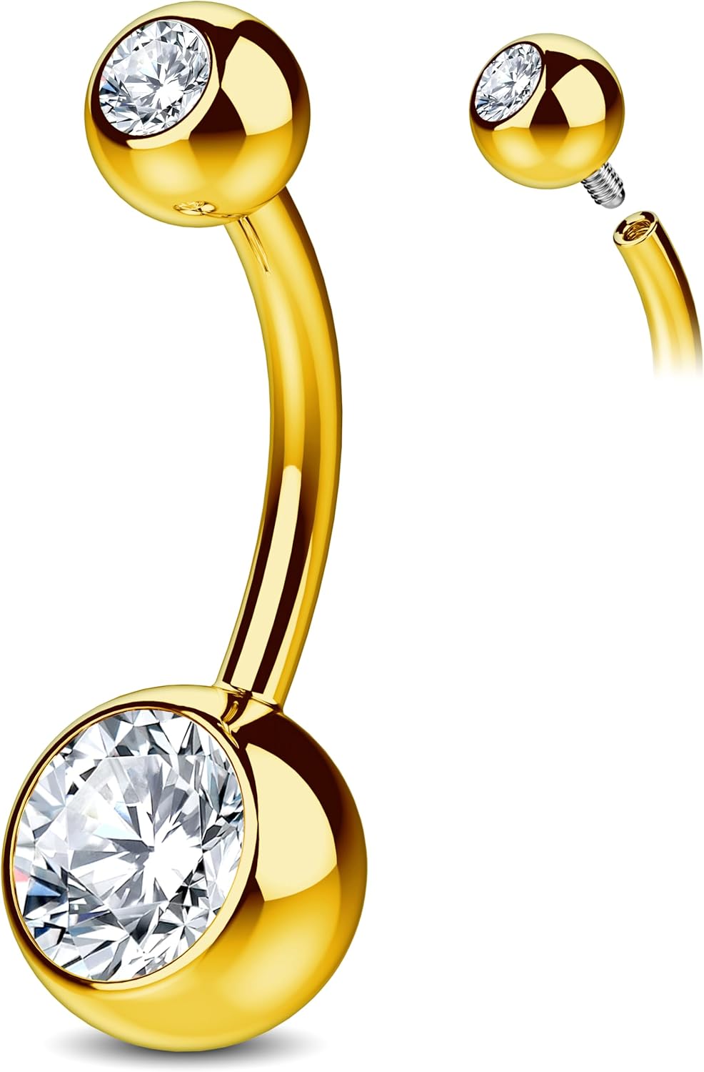 Internally Threaded Belly Button Ring G23 Titanium with Grade AAAAA Cubic Zirconia - 14g Implant Grade Titanium Belly Ring Piercing Jewelry Internal Thread - Bellybutton Rings Navel Jewelry For Women