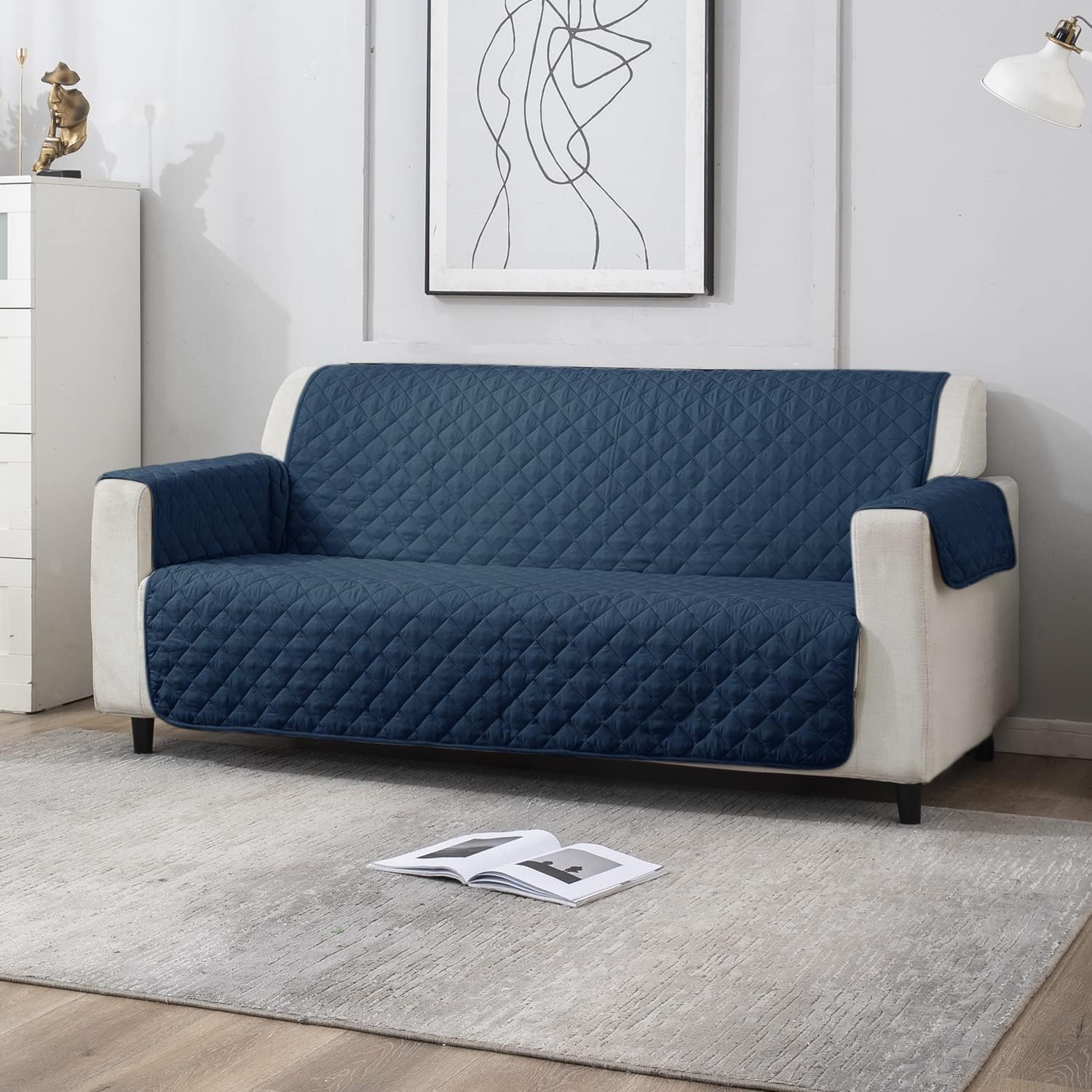 Styleys Reversible Couch Cover for 3 Seater Sofa | Sofa Cover 3 Seater Fully Covered | Water Resistant Furniture Protector | Washable Non-Slip Sofa Protector - 180X180cm, Navy Blue, FSCWSFD-5C-picture-28