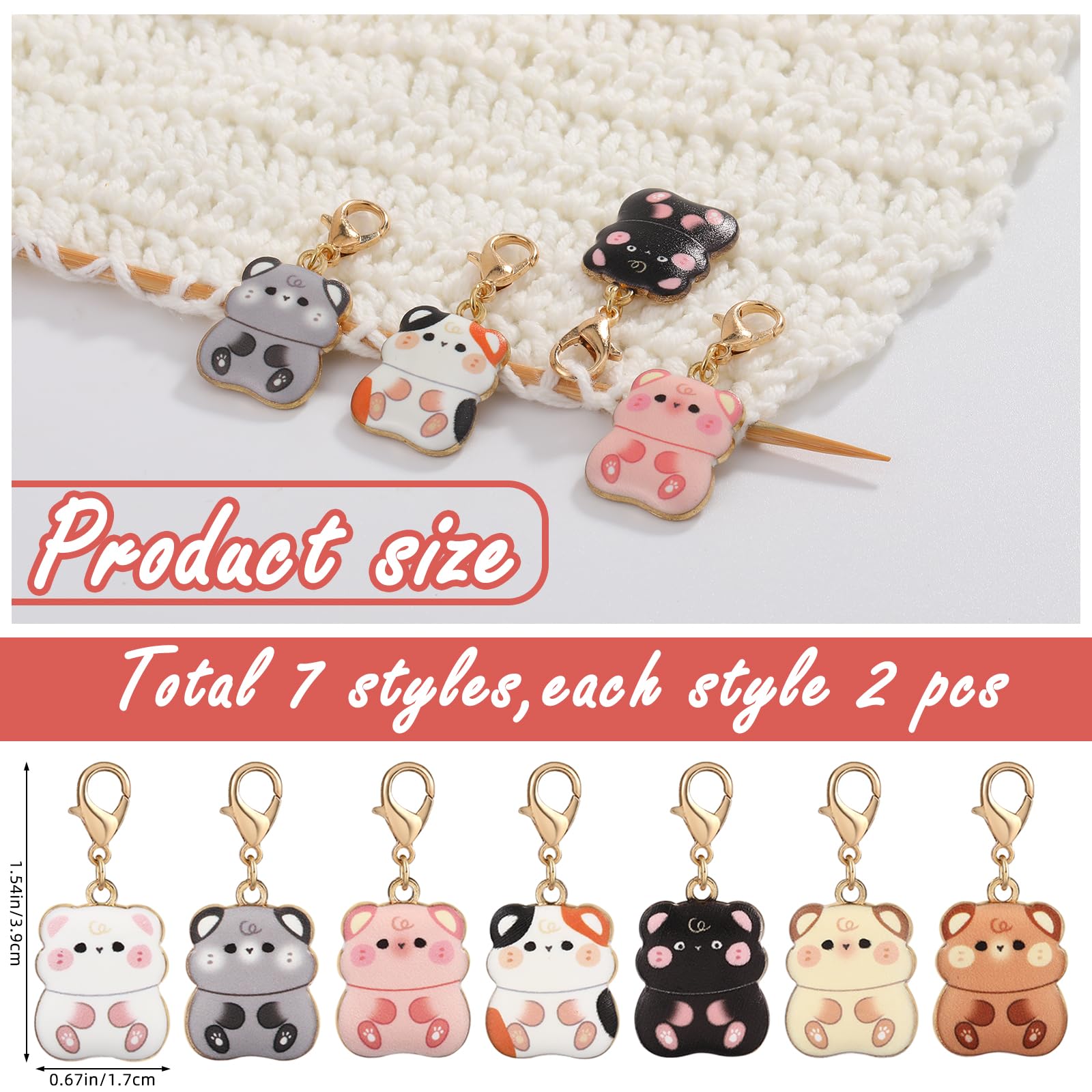 COGCHARGER 14Pcs Cat Stitch Markers Alloy Enamel Removable Crochet Knitting Markers with Lobster Clasp Charms for Sewing Knitting Weaving Accessories DIY Craft - Image 2
