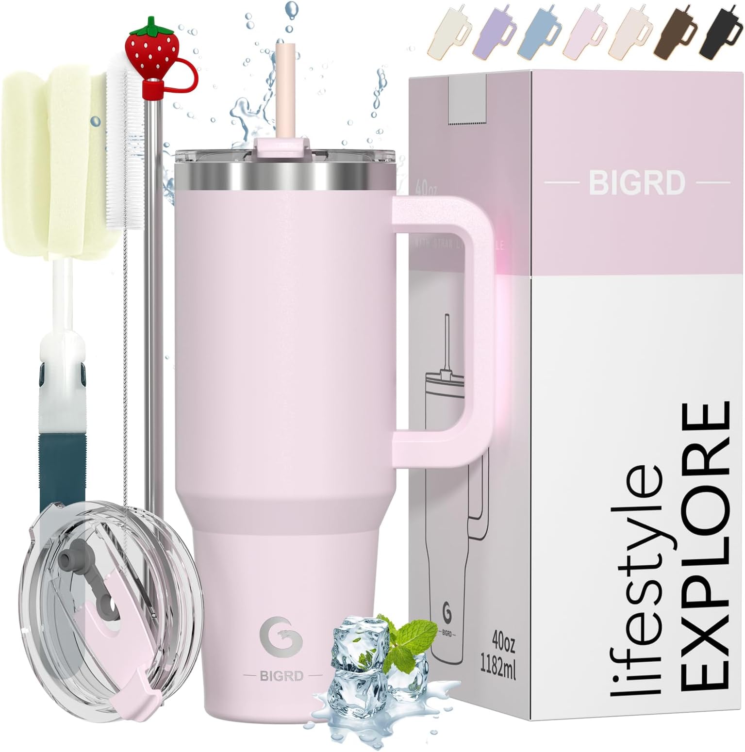 40oz Edelstahl Thermobecher Mit Strohhalm – Doppelwandig Isoliert, Auslaufsicher, Für Heiße & Kalte Getränke (Pink)