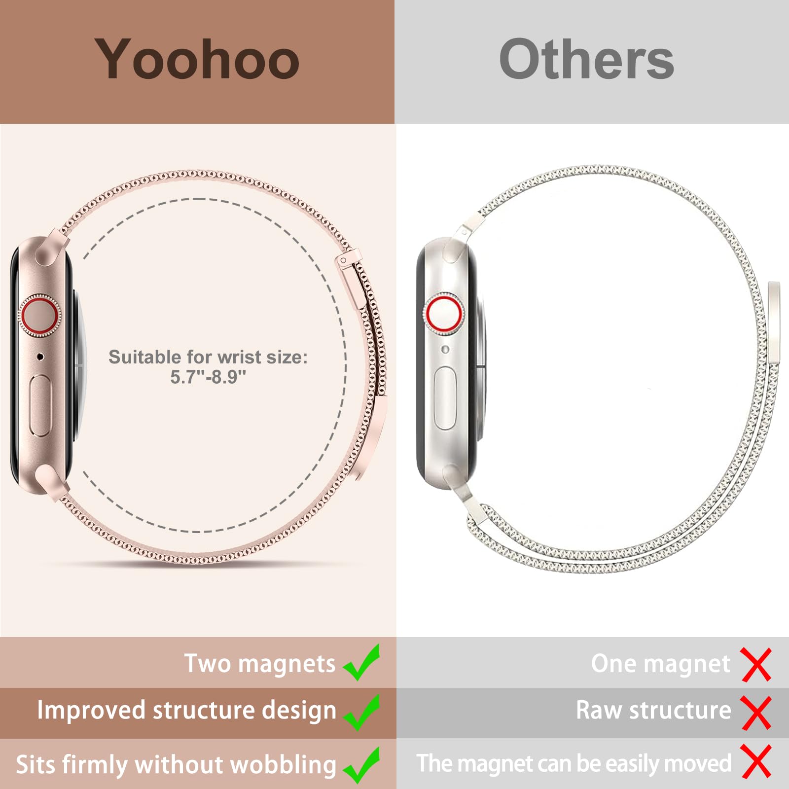Pasek kompatybilny z paskiem Apple Watch 40 mm 38 mm 41 mm 42 mm 44 mm 45 mm 46 mm 49 mm mężczyźni kobiety ulepszona klamra magnetyczna Milano paski do zegarków iWatch SE Series 11, 10, 9, 8, 7, 6, 5
