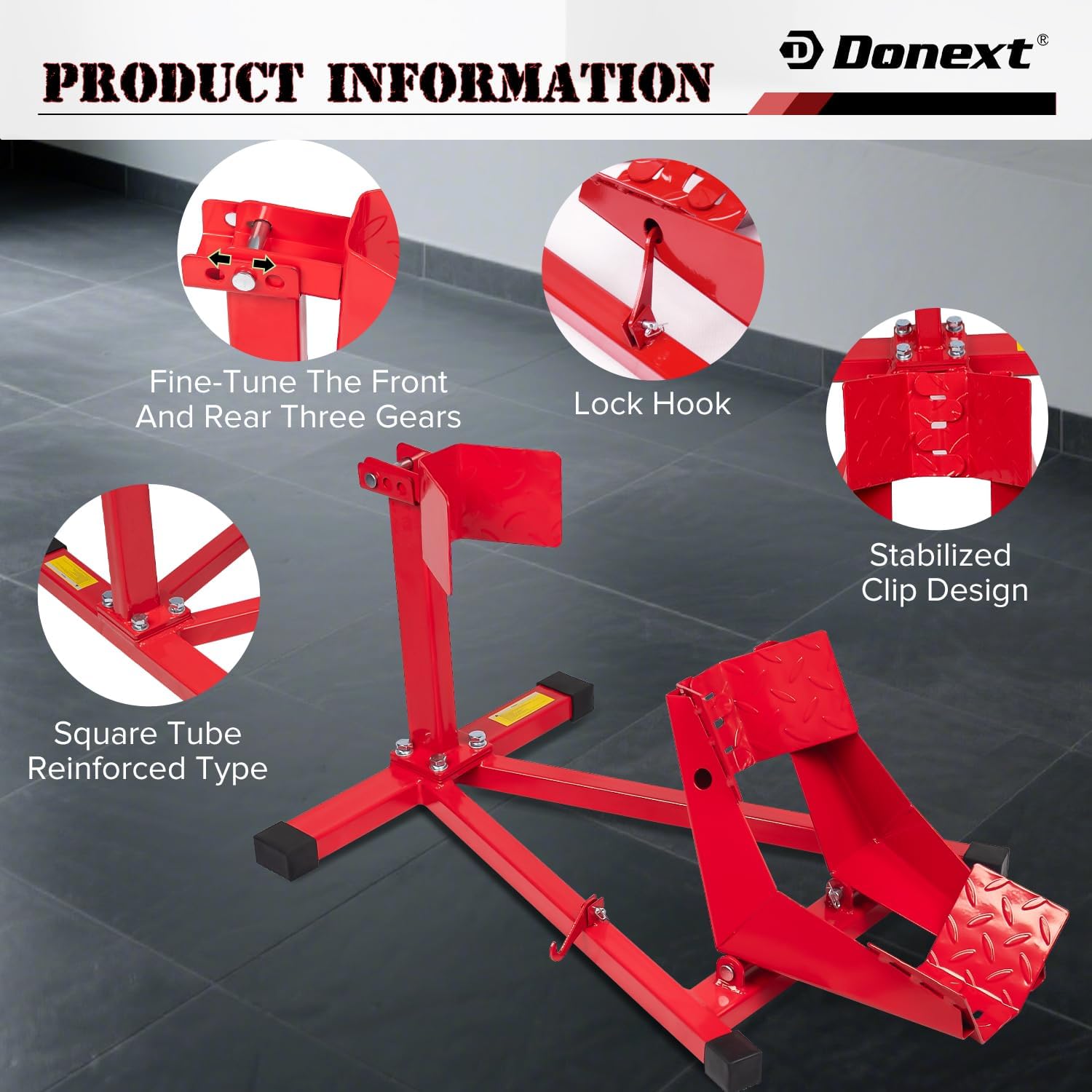 Motorcycle Front Tire Chock, Adjustable Motorcycle Wheel Chock, 1500 lbs Heavy Duty Wheel Stand for 17"- 21" Wheels, Motorbike Front Chock Trailer Stand(Red)