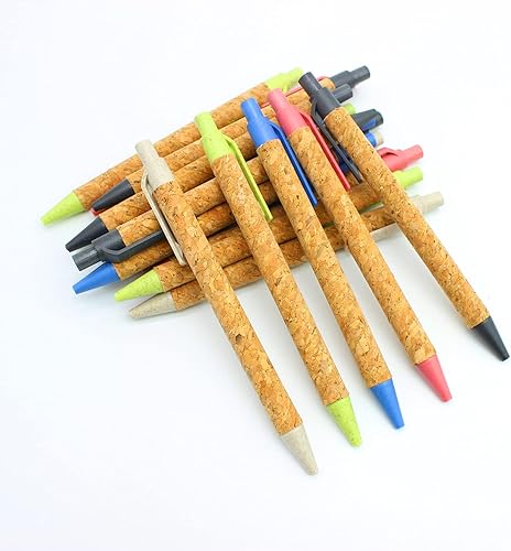 Miniatura 5 de jinfusi Bolígrafos de paja de trigo (paquete de 30), corcho ecológico y bolígrafo reciclado, tinta negra, productos sostenibles, juego de bolígrafos