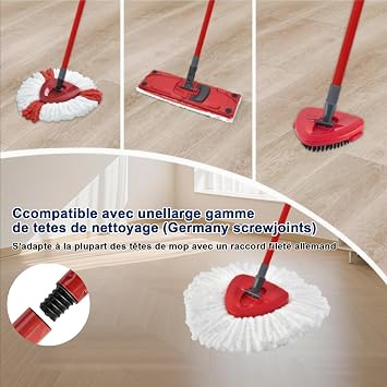 Replacement Handle for Vileda Turbo Mops, 4 Sections: Adjustable Stainless Steel Mop Pole Floor Cleaning Accessories