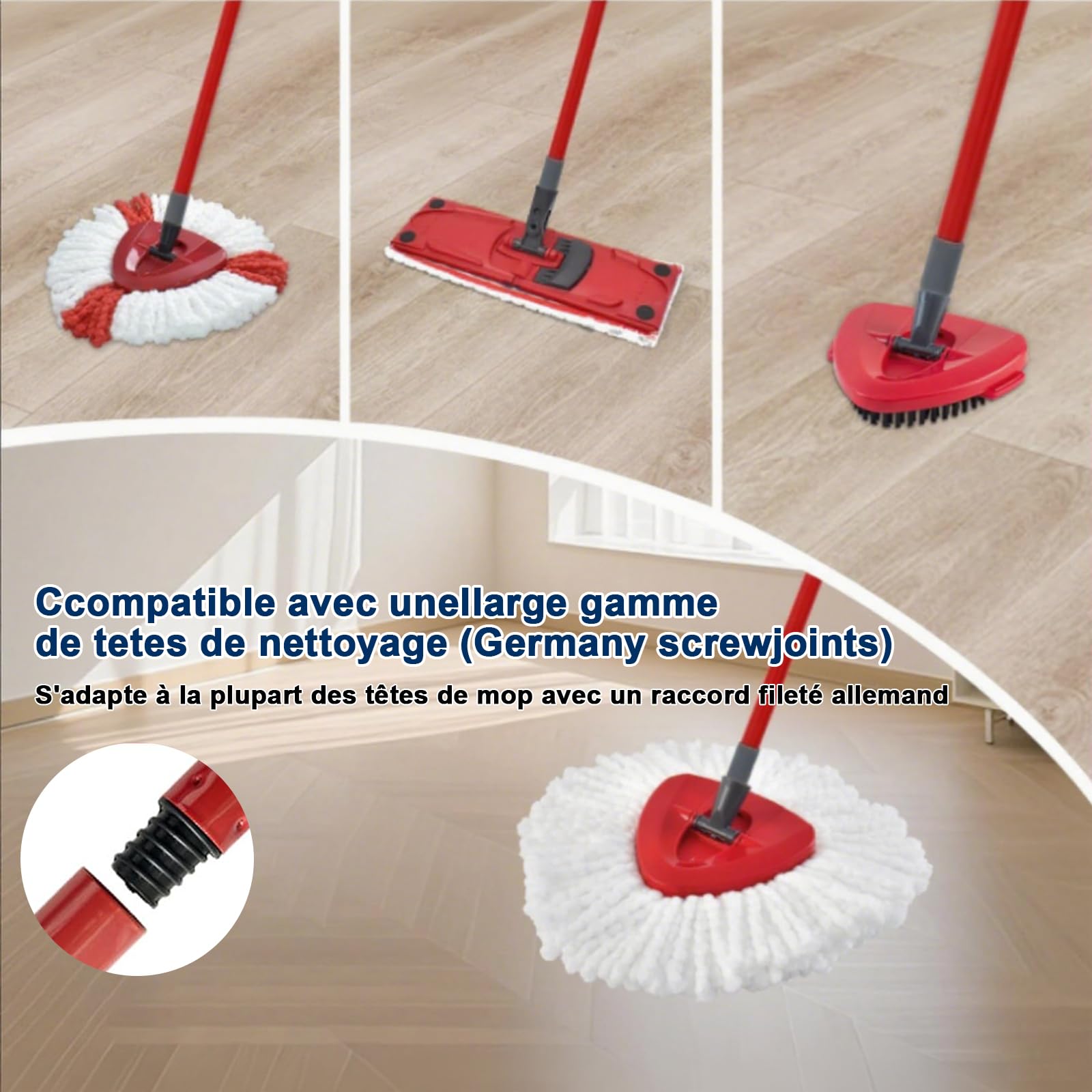 Manico di Ricambio per Mocio Compatibile con Vileda Turbo Spin Mop, 4 Sezioni con Regolabile Sostituzione Stick, manico facile da strizzare per la pulizia del pavimento, da 15 a 55