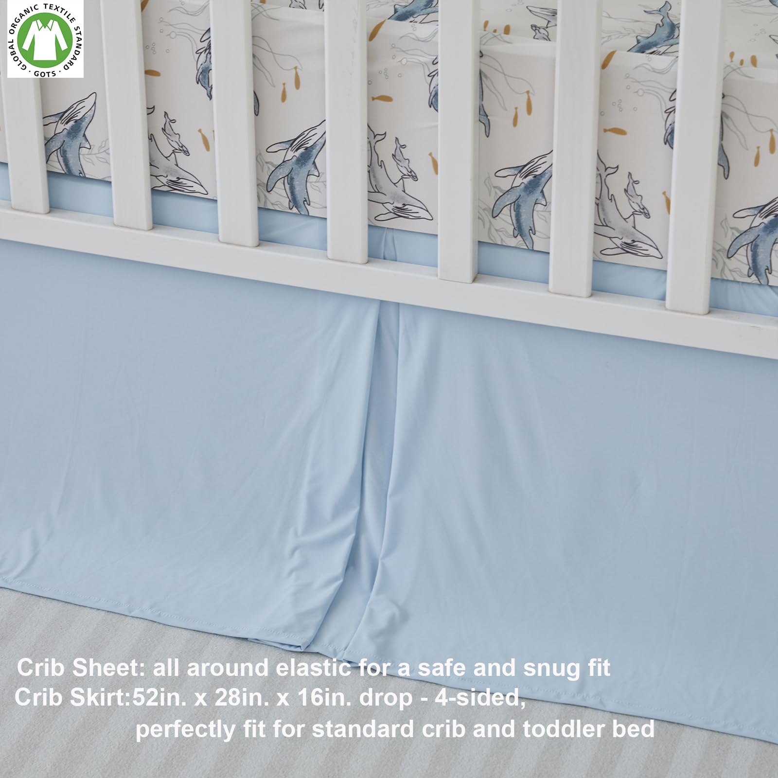 Brandream Sábanas para cuna para niños y niñas, sábana bajera elástica ultra suave de punto jersey para colchón estándar de cuna, sábanas neutrales familiares de ballenas oceánicas para niños, azul y