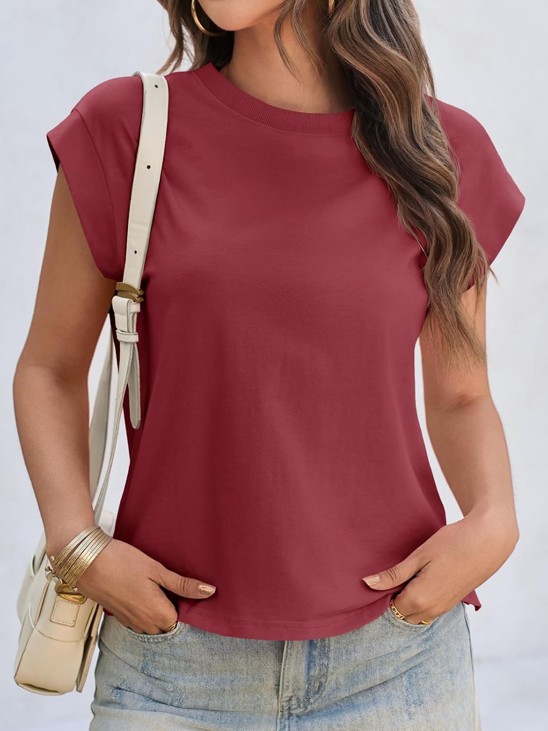 Cicy Bell Womens Cap Sleeve Cotton Tank Tops Summer Casual Loose Fit T Shirts Crew Neck Basic Tee - Image 2