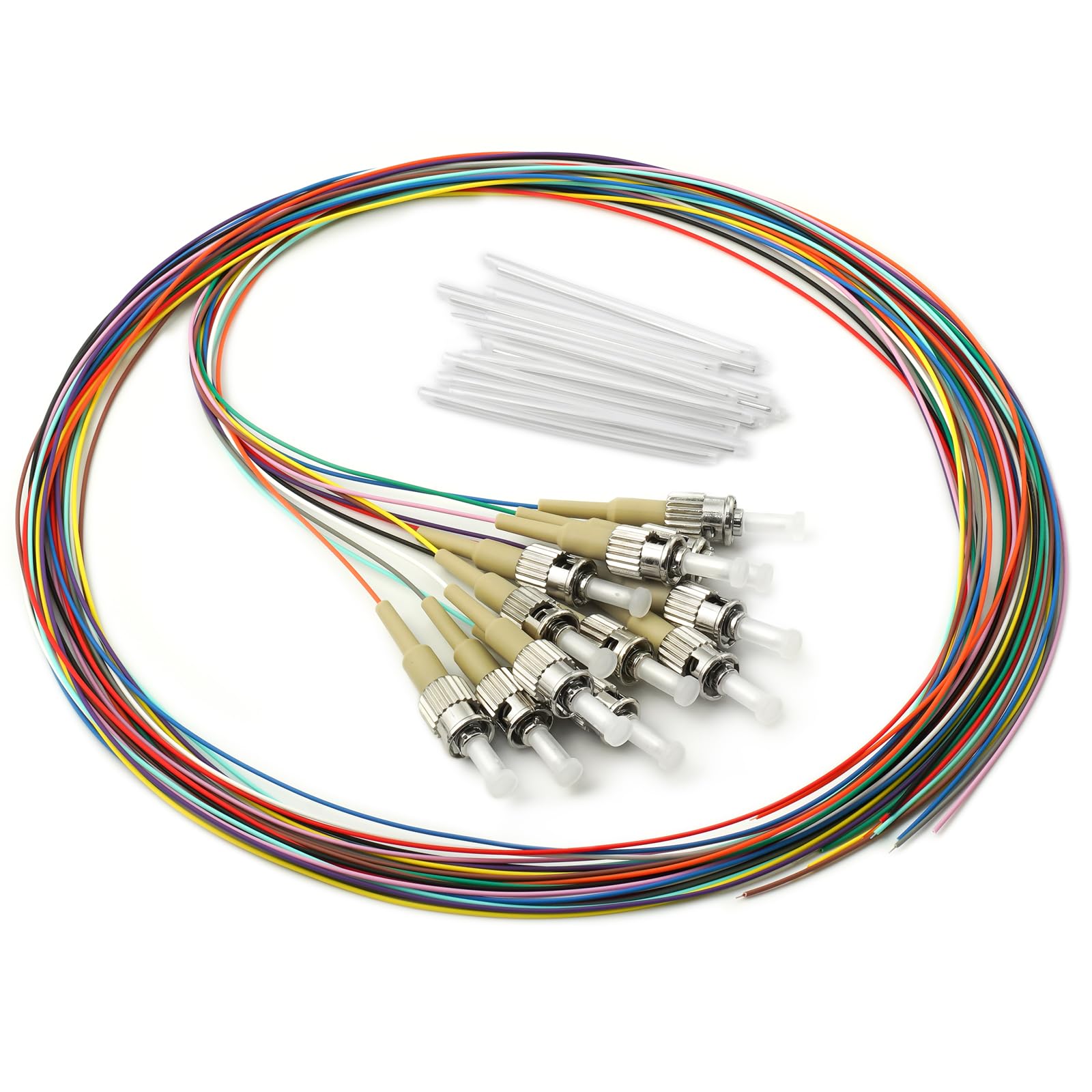 12 Strand Multimode OM1 62.5/125 ST-UPC Fiber Pigtail, ST OM1 Fiber Optic Pigtail, Includes 12 Fiber Optic Fusion Splice Protective Shrink Sleeves