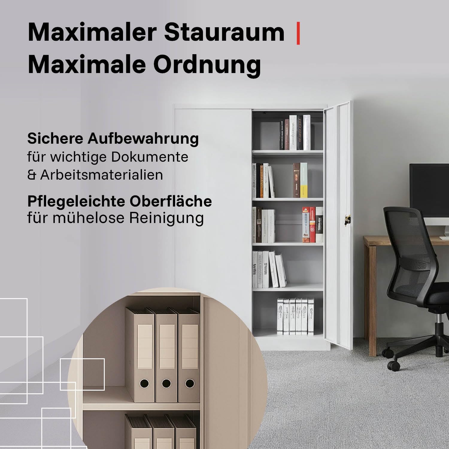 LagerZwei Mehrzweckschrank 140x90x40cm I Büroschrank mit 4 Fachböden I Aktenschrank weiß, abschließbar I Allzweckschrank – Möbel für Arbeitszimmer I Praktischer Metallschrank I Werkstattschrank