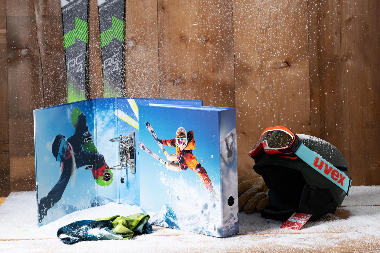 HERMA Lot de 5 classeurs à levier A4 pour sports d'hiver, tranche de 70 mm, classeur robuste avec motif sport, finition brillante et impression intérieure, classeur à anneaux pour enfants, classeur