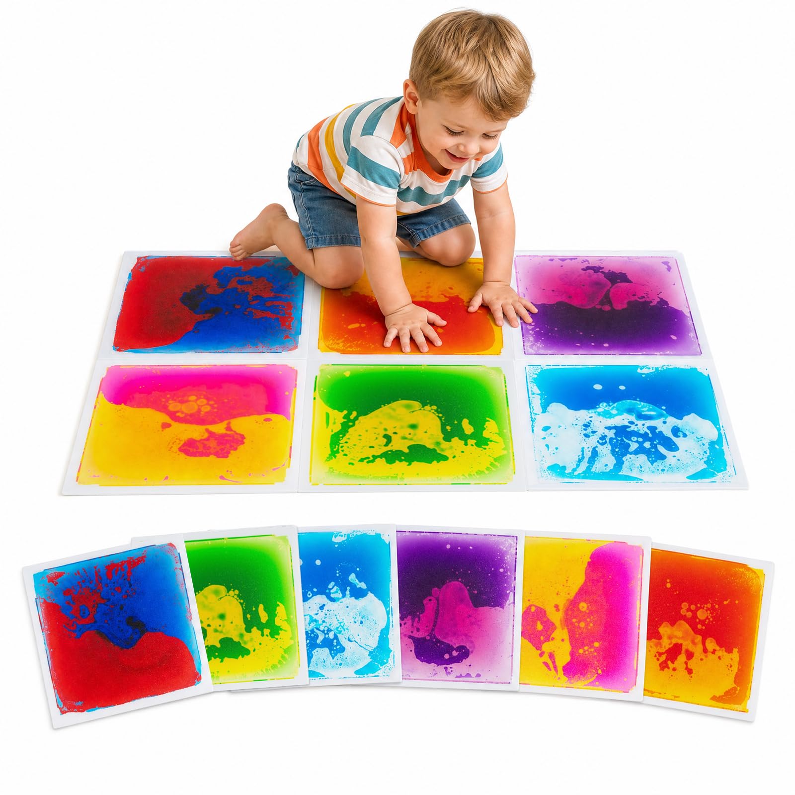 COSTWAY Juego de 6 Baldosas Sensoriales Líquidas, Alfombra Sensorial | Centro de Actividad Multicolor de Suelo para Hogar, Sala de Juegos, Guardería, 30 x 30 cm