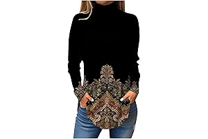 Cozy and Stylish: Women's Fall Tops Printing Long Sleeve Sweatshirt Turtlenecks