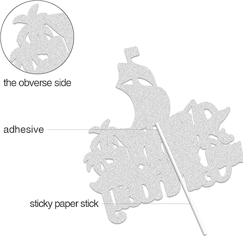 Miniatura 3 de Decoración para tarta de cumpleaños con diseño de barco pirata, color negro, con purpurina, decoración de tarta de barco náutico, tesoro, mar de