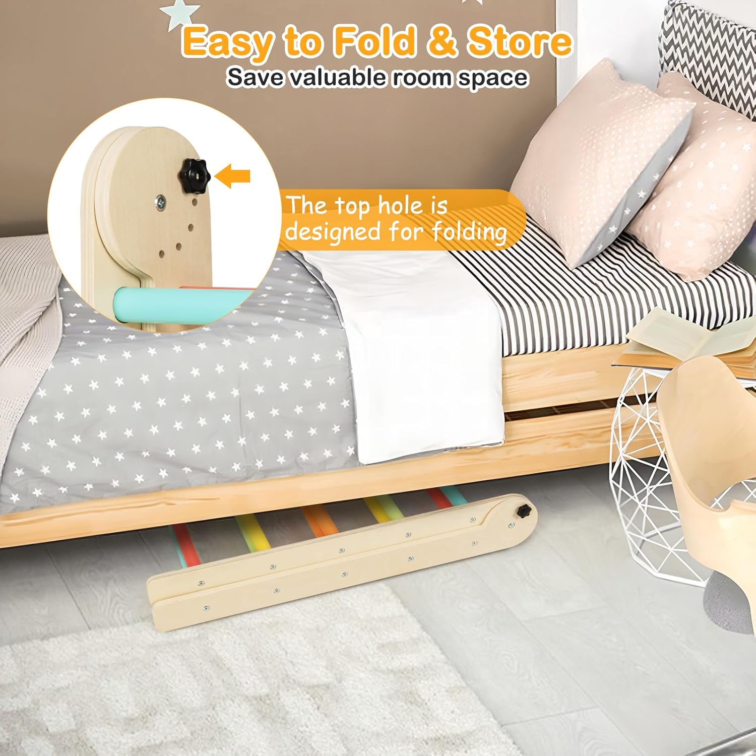 HONEY JOY Climbing Toys for Toddlers, 4 in 1 Foldable Wooden Montessori Kids Triangle Climber, Double Side Ramp & Climber, Baby Learning Indoor Climbing Ladder Gym for Boys Girls (Colorful)