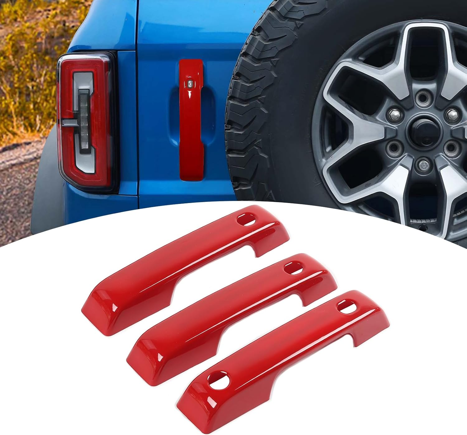 for Bronco Door Handle Cover Trim Red Fit for Ford Bronco 2021 up Red Exterior Accessories 3pcs