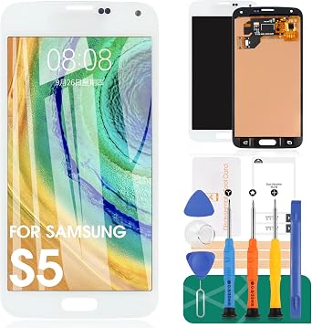 SRJTEK for Samsung Galaxy S5 Not Original AMOLED! LCD G900M G900A G900T G900FD LCD Replacement Touch Screen Digitizer TFT Display Touchscreen Glass Assembly Kits,no Include Tempered Glass White