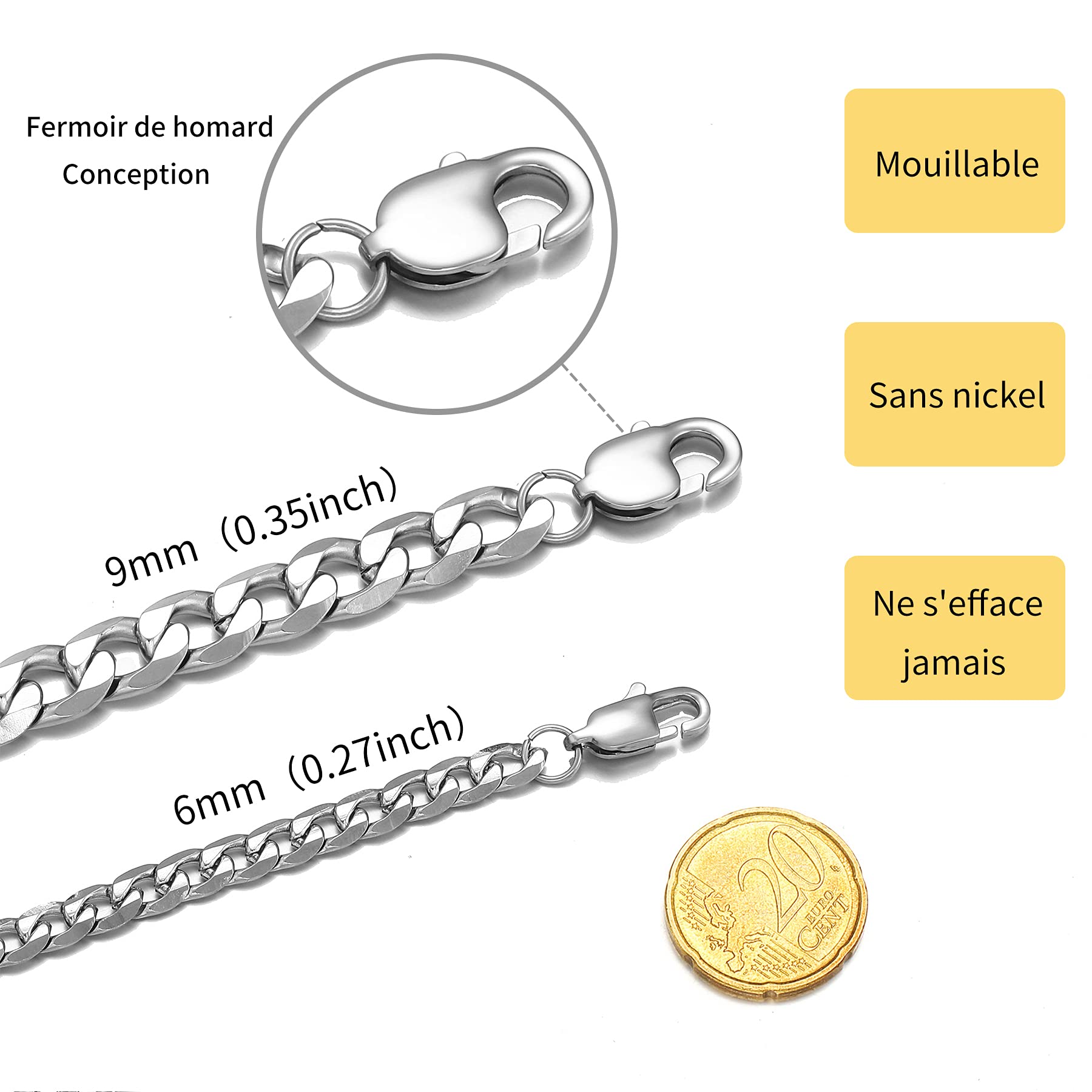 Łańcuszek męski i damski ze stali nierdzewnej, srebrny łańcuszek Figaro 1+3 biżuteria urodzinowa prezent 5 mm-66 cm