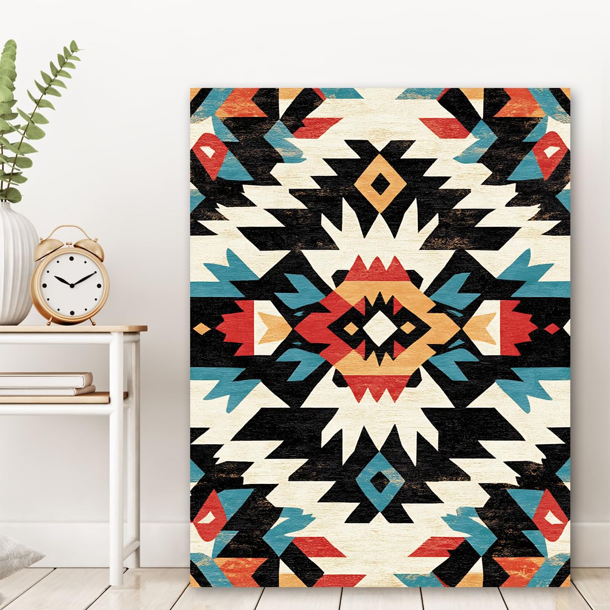 Via Vela Pintura de cartel con patrón de cartel triangular tribal abstracto en lienzo geométrico para decoración del salón 75x100cm