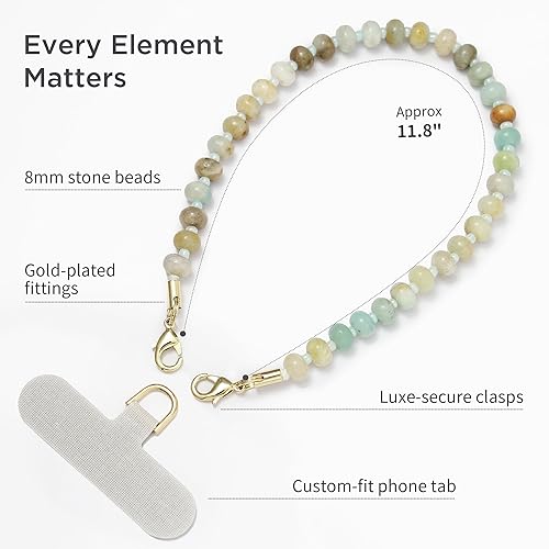 Miniatura 5 de Dije de piedra natural para teléfono, correa de muñeca de teléfono curativa con cuentas, cordón de cadena para teléfono celular hecho a mano con