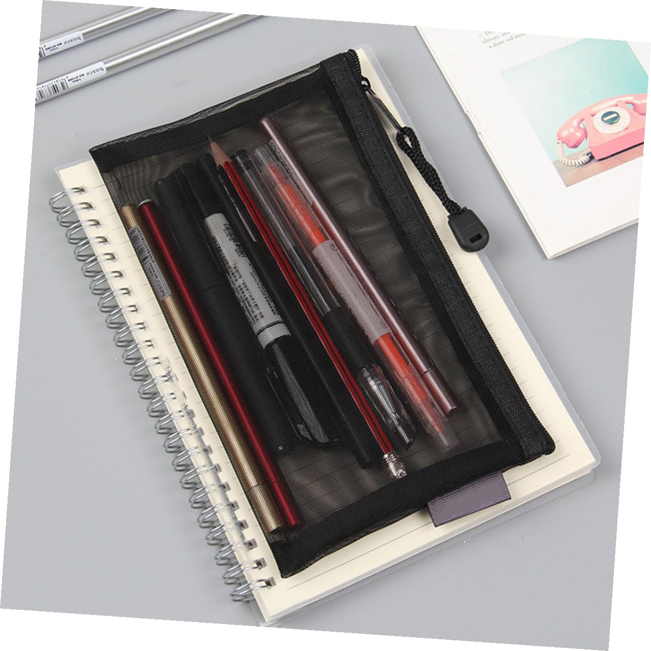 STOBOK 5 Set Carino Astuccio Portapenne a Rete Astuccio Portapenne Griglia Borsa Portaoggetti per Matita Penna Righello Bussola E Forbici 3 Pezzi * 5