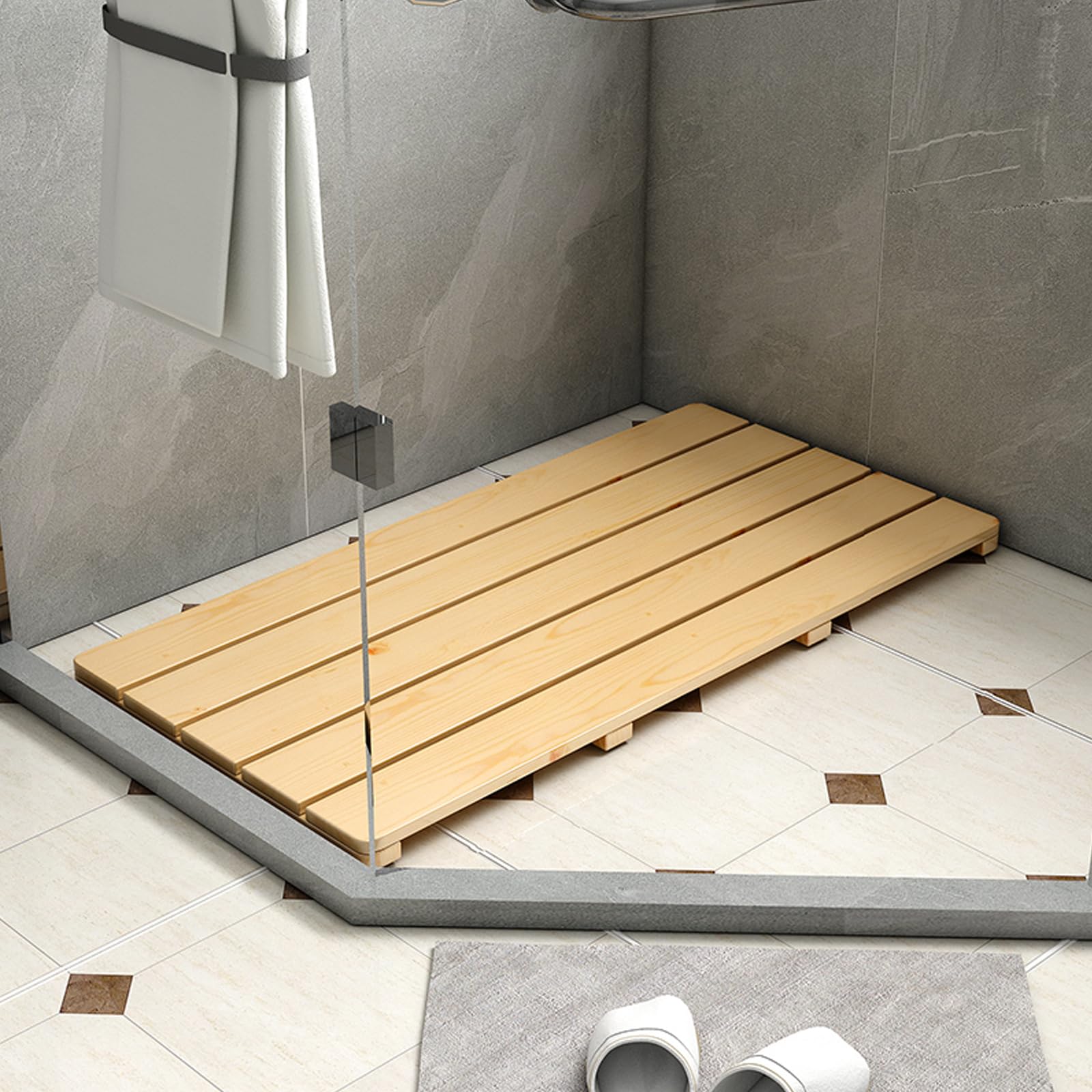 Alfombrilla de Baño de Bambú Antideslizante Multiusos Alfombrilla de Baño de Madera Rettangolare Tarima de Ducha Impermeabile Alfombrillas de Bañera Alfombrilla de Spa de Secado (70x30cm/28x12