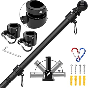 ZMTECH Flag Pole Kit for Outside House - 7FT Tangle Free Flag Pole for American Flag, 1 Inch Diameter Outdoor Flagpole for Residential & Commercial Use, Black