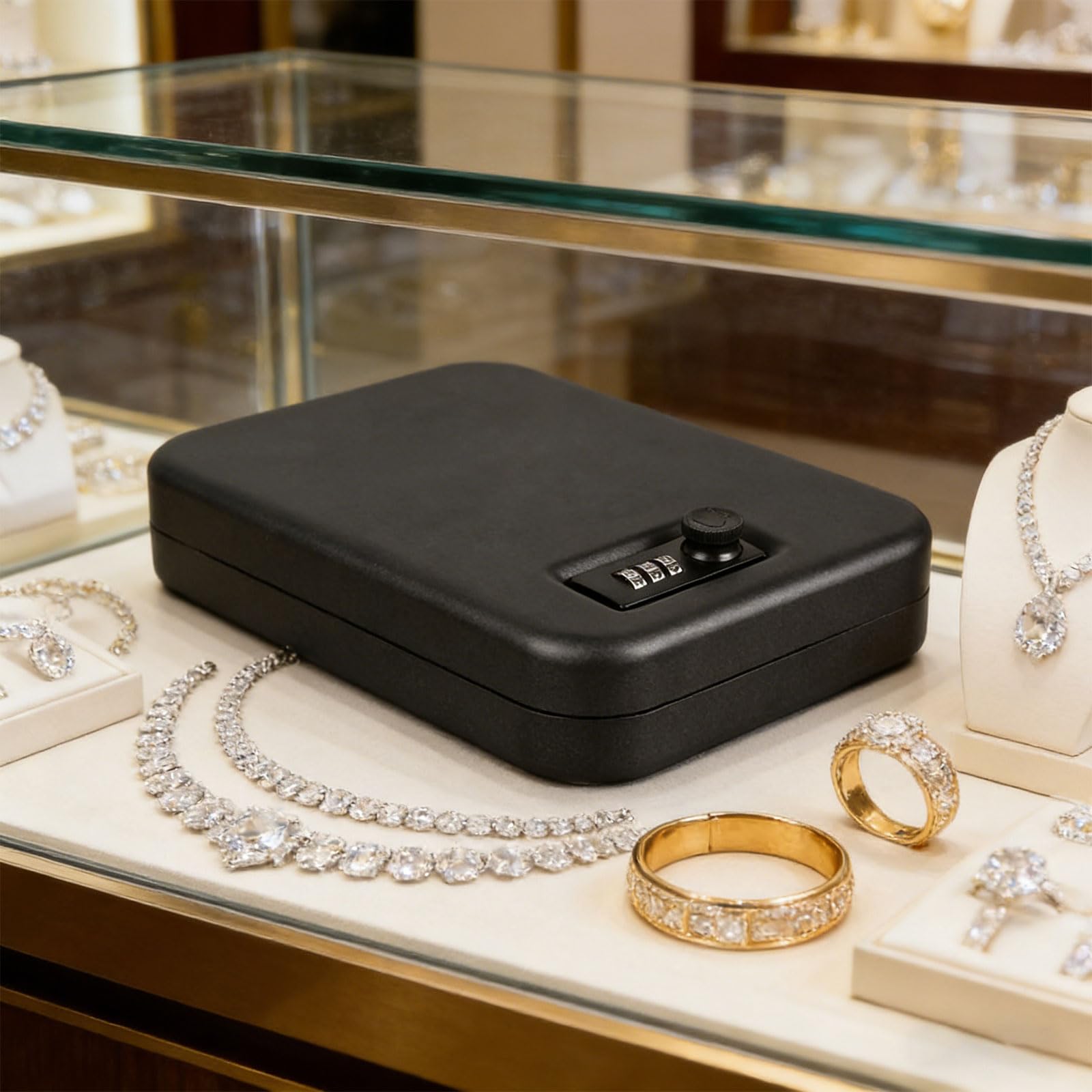 Caja de seguridad compacta de hierro para joyería con contraseña para collares, anillos, pendientes, caja de almacenamiento segura para joyería
