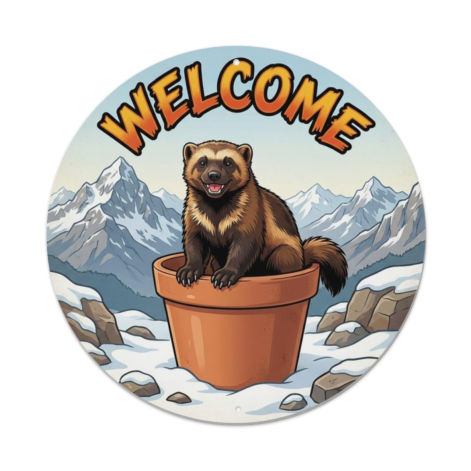 Metal Tin Sign Welcome Glutton Snowy Rock