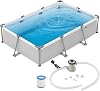 COSTWAY Above Ground Swimming Pool, Outdoor RoundRectangular Large Framed Pool Set, Metal Frame Garden Family Pools for Kids and Adults Gray, 300 x 207 x 66 cm, Rectangular