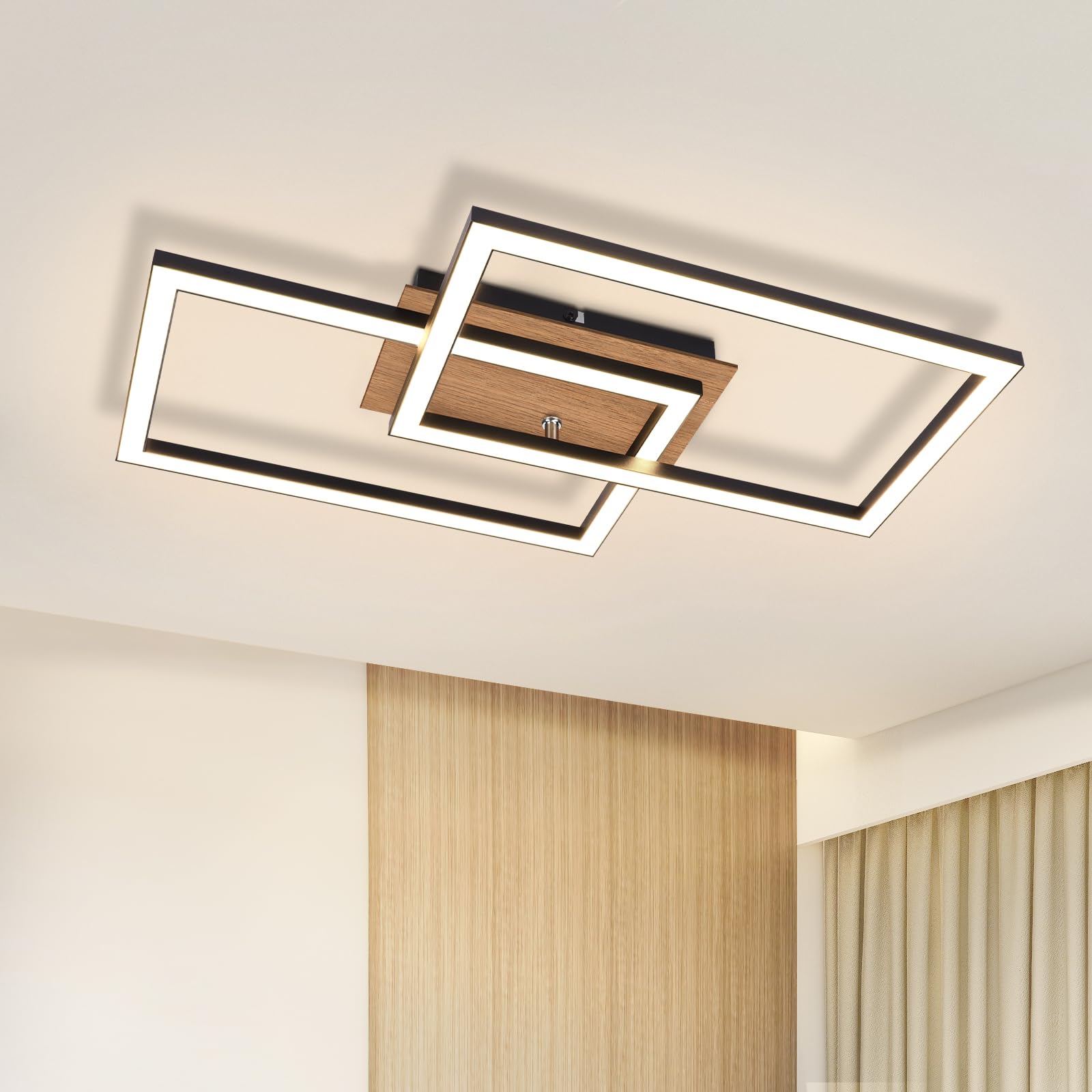 LED lámpara de techo lámpara de techo moderno - madera 3000K blanco cálido lámpara de dormitorio negro diseño rectangular 24W lámpara de pasillo para cocina dormitorio