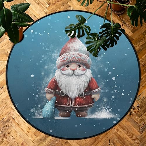 Miniatura 7 de Christmas Scene Cute Santa Gnome (9) Round Area Rug 3ft Machine Washable Circular Rugs for Dining Room Table Bedroom Playroom Throw Rugs for Dog