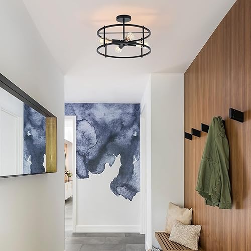 Miniatura 5 de Lámpara de techo moderna semiempotrada industrial con 4 luces para cocina, comedor, dormitorio, pasillo, sala de estar, negro mate, diámetro de 17