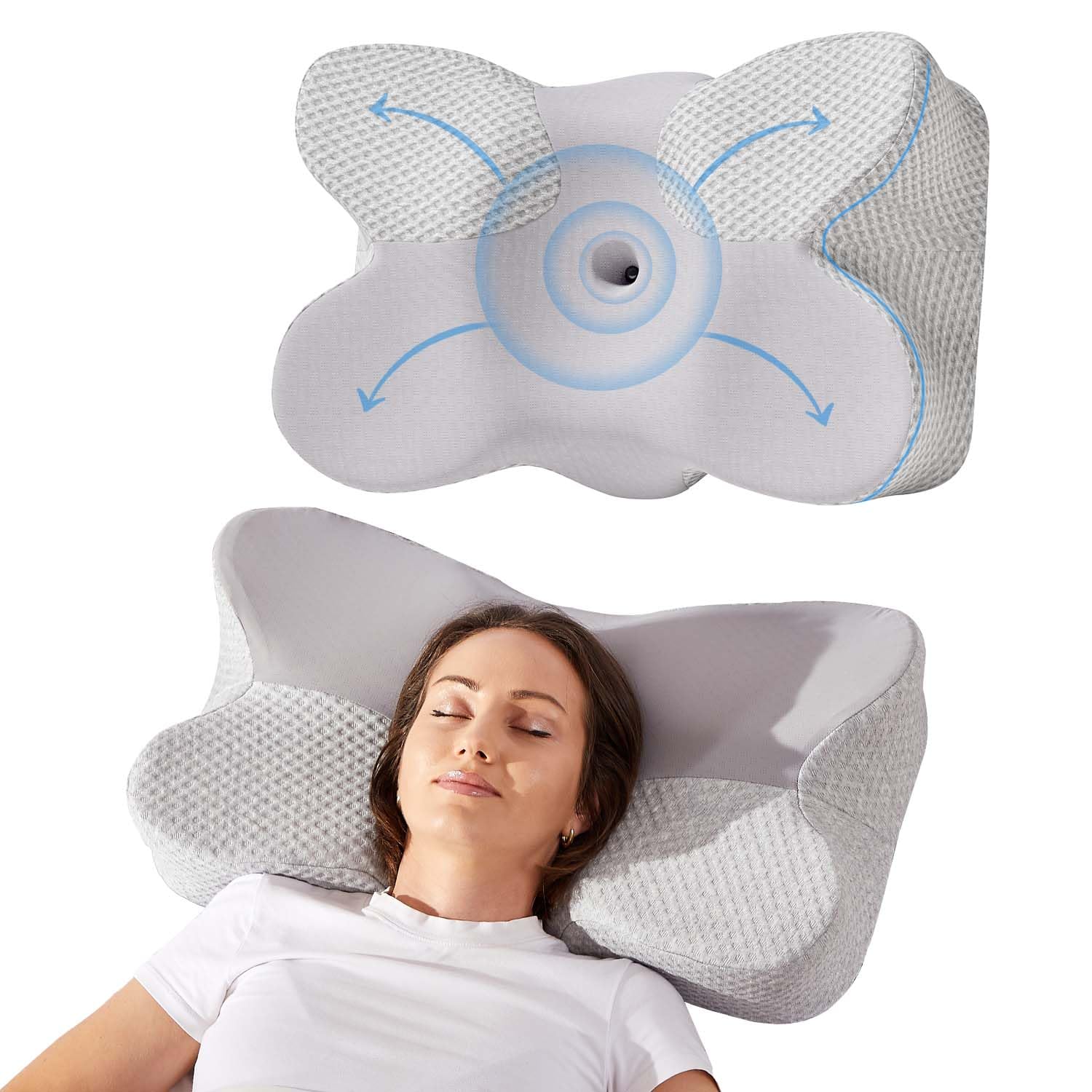 cooloo8 Neck Pillow, Body Pillow, Cervical Neck Pillow for Bed Sleeping, Contour Memory Foam Pillow for Pain Relief Sleeping, Ergonomic Orthopedic Neck Support Pillow for Side, Back, Sleeping (Grey)