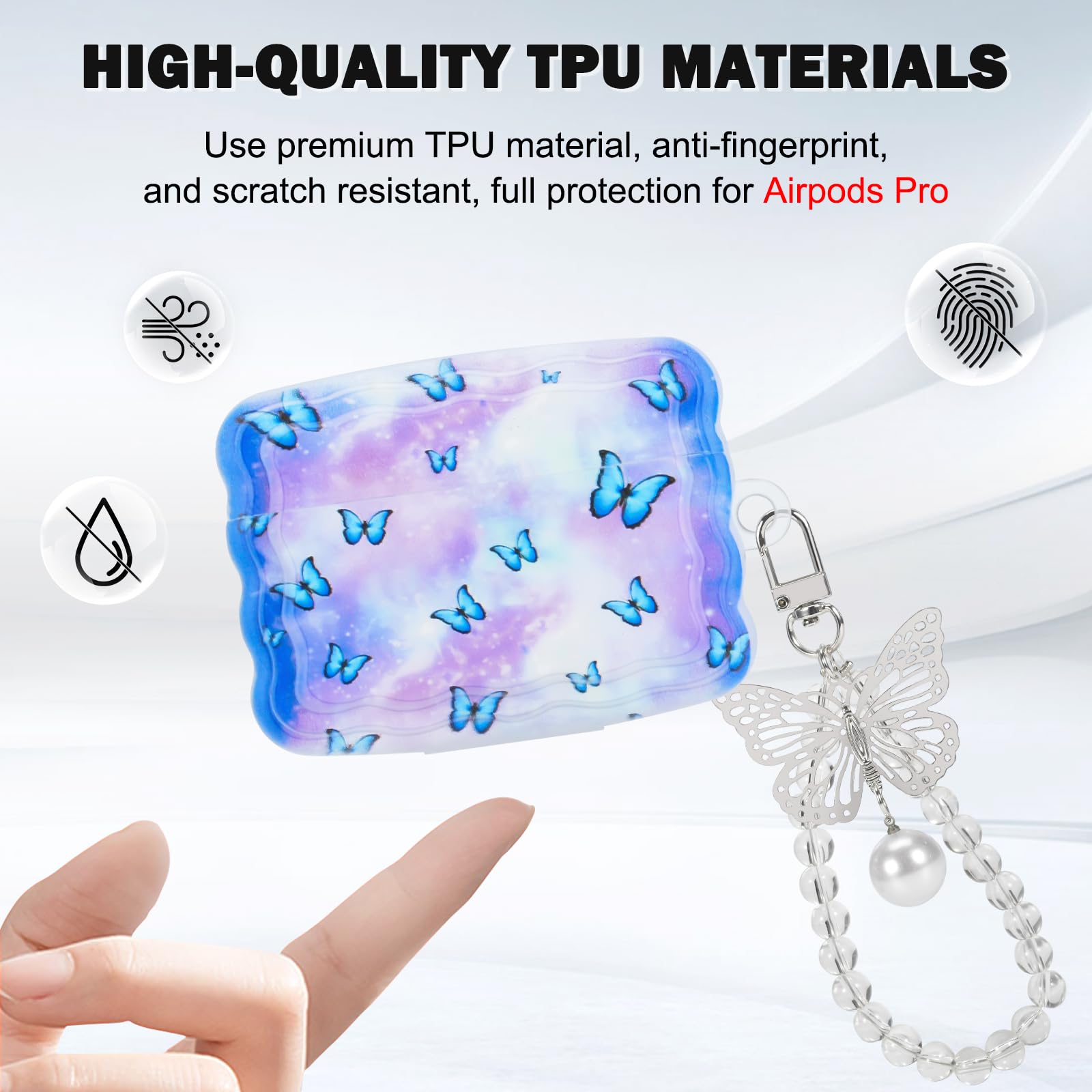 Cute Case for AirPods Pro (2019) with Crystal Butterfly Keychain - Image 3