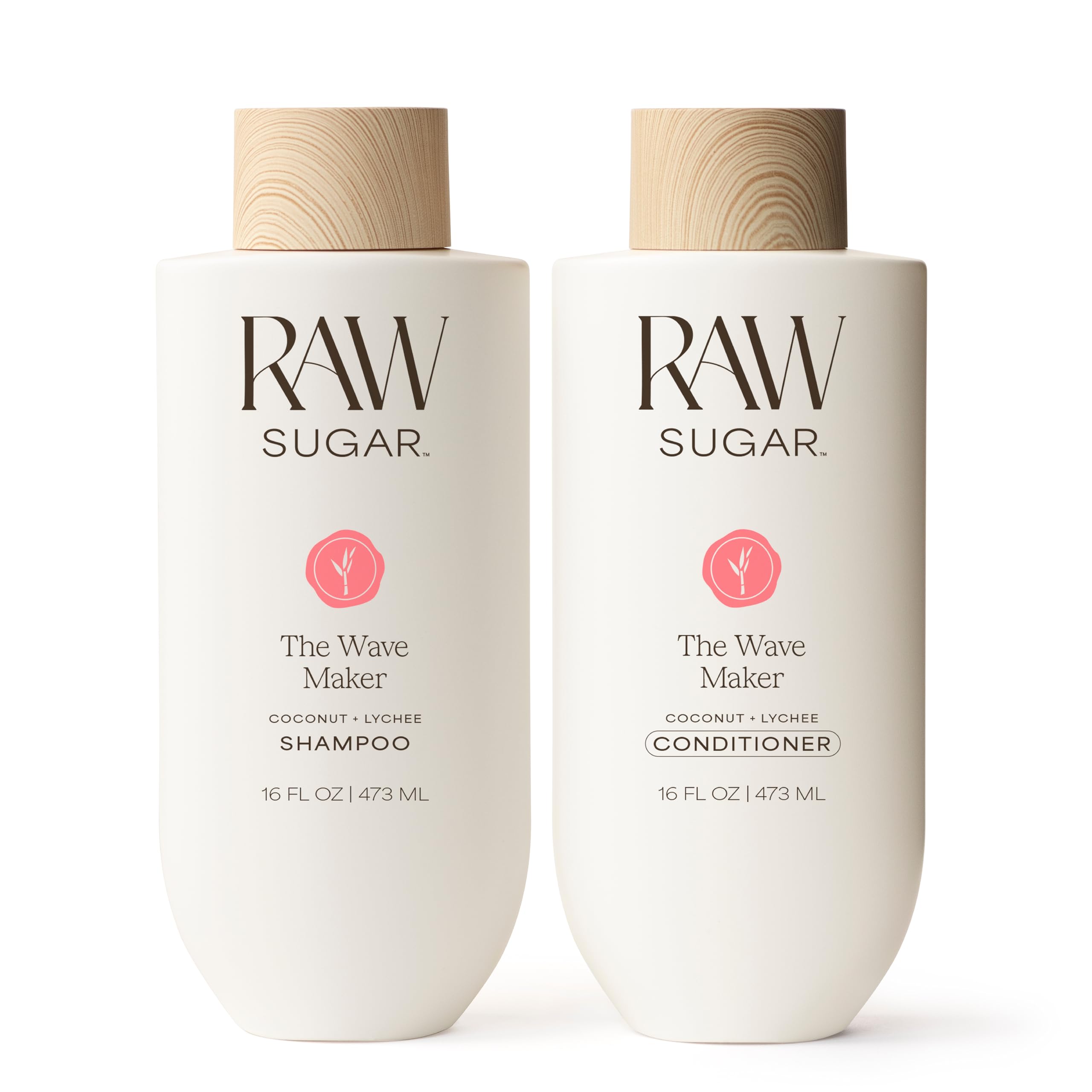 Raw Sugar Shampoo and Conditioner Set, The Wave Maker Hair Care Duo, 16 Fl Oz Each, Enhances Texture, Volume & Shine for Soft, Natural Wavy Curls, Without SLS/SLES & Parabens, Color-Friendly, Vegan New Shampoo + Conditioner