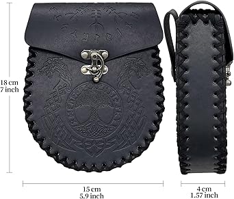FHUILIJH Middeleeuwse PU lederen riem Pouch Set - middeleeuwse Viking