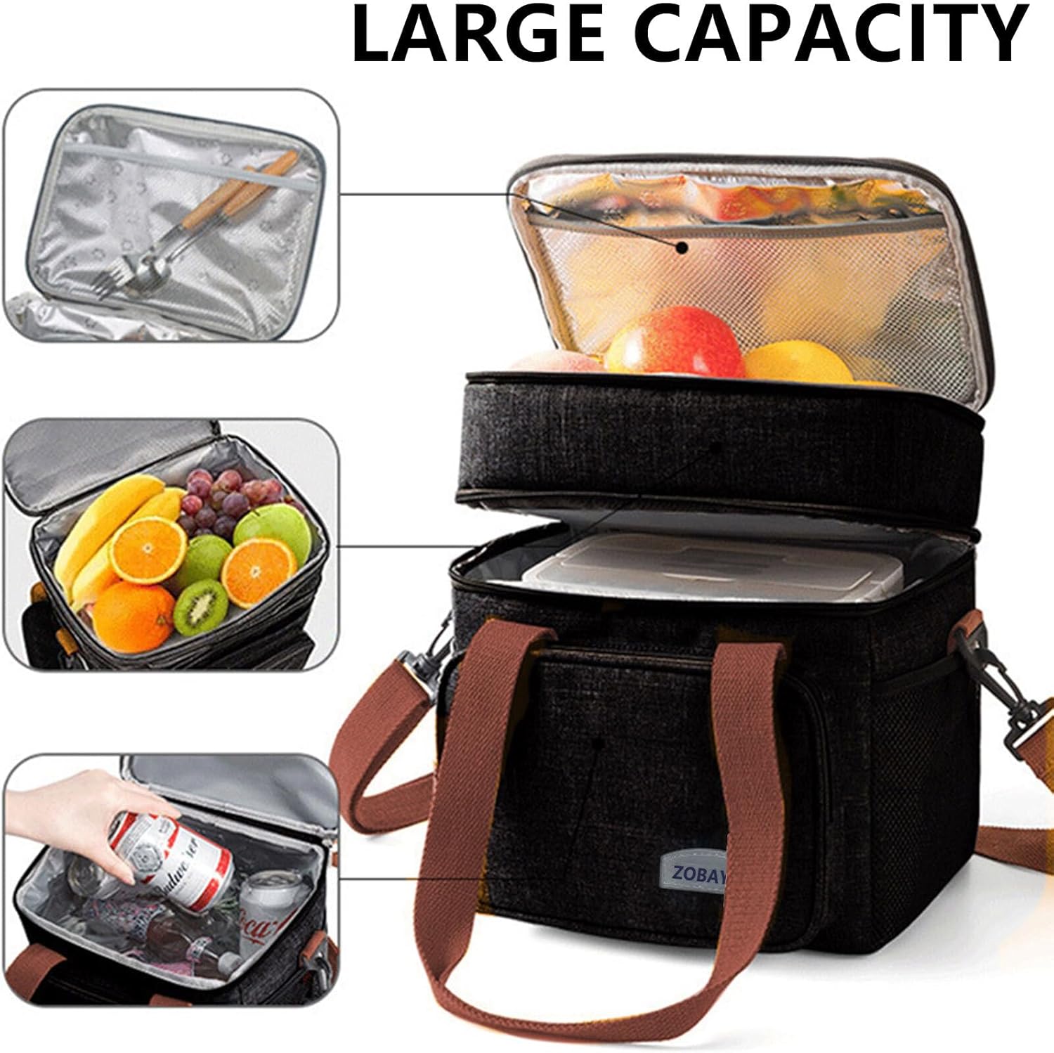 Inslulated Lunch Bag Box for Adults Men Women Resuable Large for Working Camping Travel Picnic Blue - Image 2