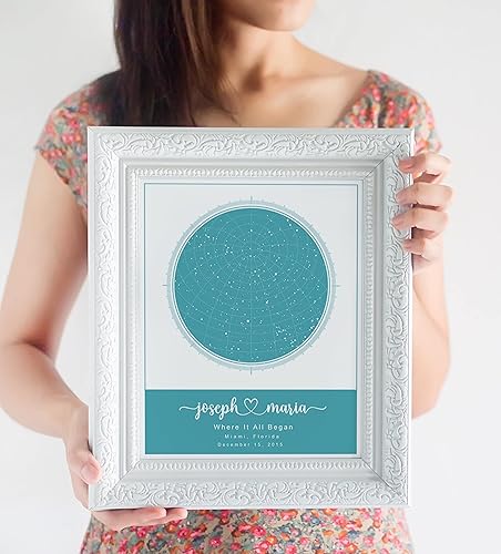 Vista 32 de Personalized Star Map With Specific Dates & Place - Custom Constellation Map Print, Unframed - Special Occasion Star Chart Wall Art - Great Black