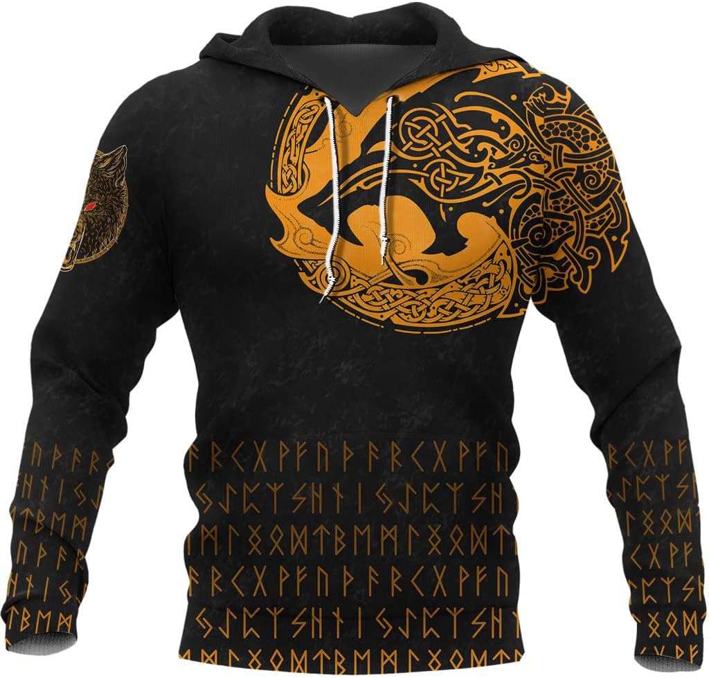Wikinger Hoodie Für Herren - Mittelalter Design Mit Kapuze Und Tasche