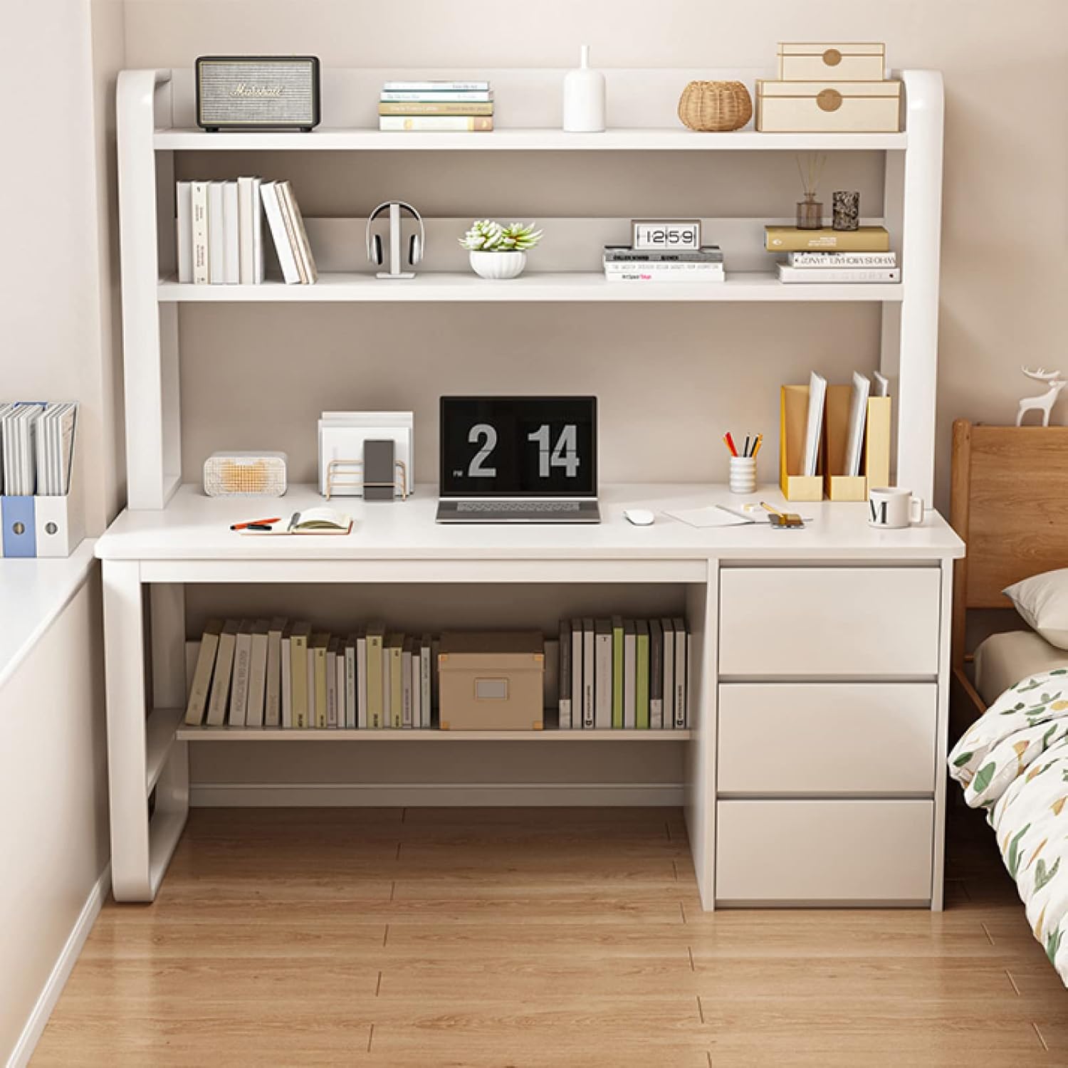 FAANAS Writing Desk with Storage Shelves and 3 Drawers, Industrial